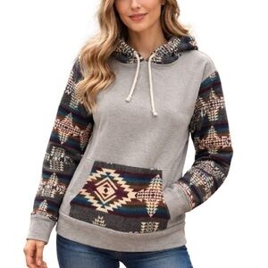 ANKAS Art Baja Hoodie Southwestern Aztec Pullover Kangaroo Pocket M